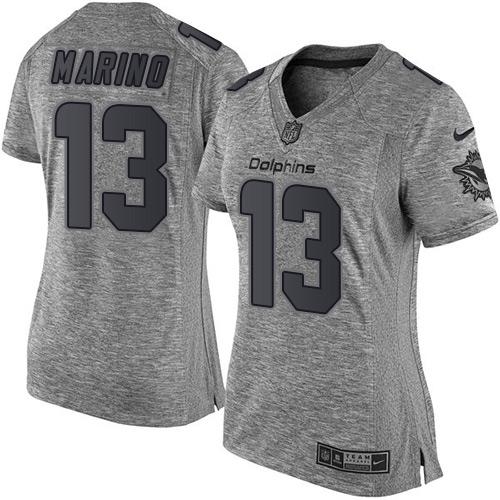 Dolphins #13 Dan Marino Gray Women's Stitched Limited Gridiron Gray Jersey