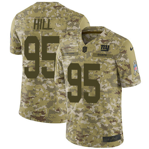 New York Giants #95 B.J. Hill Camo Men's Stitched Limited 2018 Salute To Service Jersey Men's