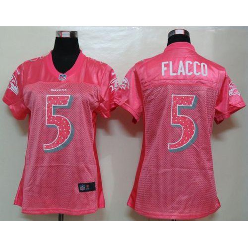 Baltimore Ravens #5 Joe Flacco Pink Sweetheart Women's Game Jersey Womens
