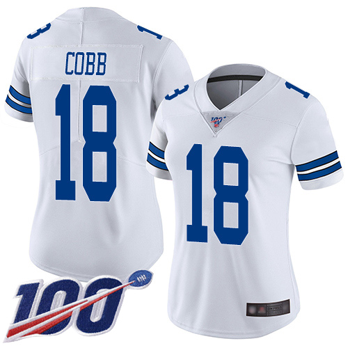 Dallas Cowboys #18 Randall Cobb White Women's Stitched 100th Season Vapor Limited Jersey Womens