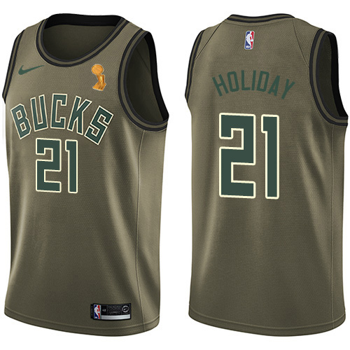 Milwaukee Bucks #21 Jrue Holiday 2021 Finals Champions Swingman Salute to Service Jersey Green Mens