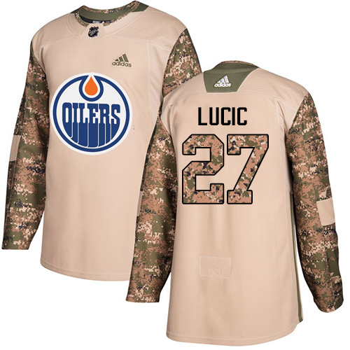 Adidas Edmonton Oilers #27 Milan Lucic Camo Authentic 2017 Veterans Day Stitched Youth Jersey Youth
