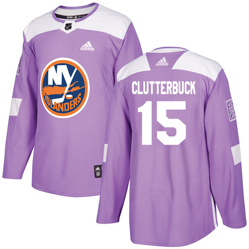 Adidas New York Islanders #15 Cal Clutterbuck Purple Authentic Fights Cancer Stitched Jersey Men's
