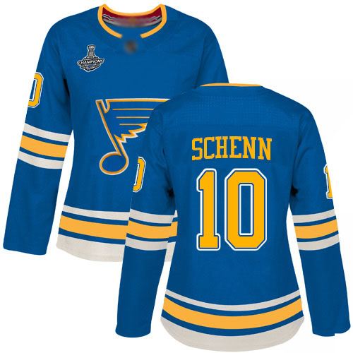 Adidas St. Louis Blues #10 Brayden Schenn Blue Alternate Authentic Stanley Cup Champions Women's Stitched Jersey Womens