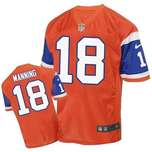 Broncos #18 Peyton Manning Orange Throwback Men's Stitched Elite Jersey