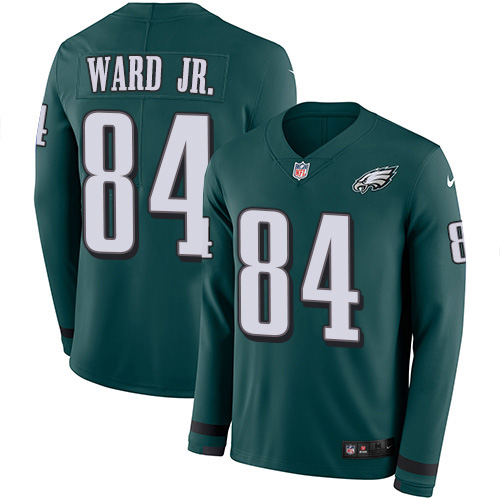 Philadelphia Eagles #84 Greg Ward Jr. Green Team Color Men's Stitched Limited Therma Long Sleeve Jersey Men's