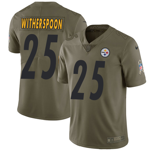 Steelers #25 Ahkello Witherspoon Olive Men's Stitched Limited 2017 Salute To Service Jersey