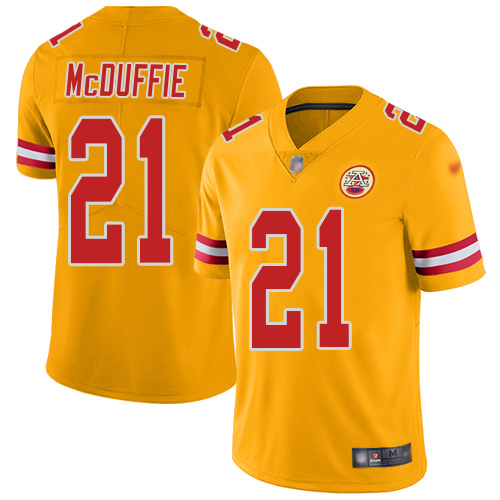 Chiefs #21 Trent McDuffie Gold Men's Stitched Limited Inverted Legend Jersey
