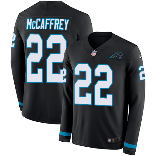 Carolina Panthers #22 Christian McCaffrey Black Team Color Men's Stitched Limited Therma Long Sleeve Jersey Men's