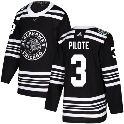 Adidas Chicago Blackhawks #3 Pierre Pilote Black Authentic 2019 Winter Classic Stitched Jersey Men's