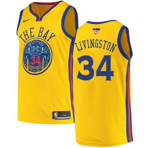 Golden State Warriors #34 Shaun Livingston Gold The Finals Patch Swingman City Edition Jersey Mens