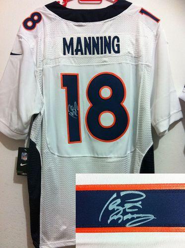 Broncos #18 Peyton Manning White Men's Stitched Elite Autographed Jersey