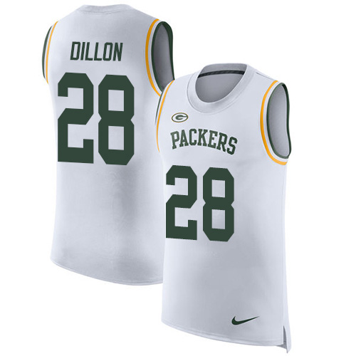 Packers #28 AJ Dillon White Men's Stitched Limited Rush Tank Top Jersey