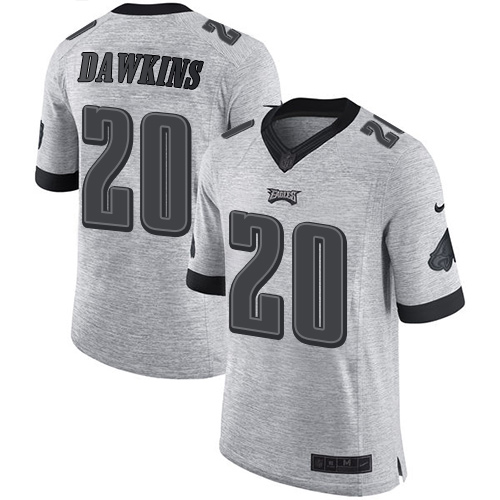 Eagles #20 Brian Dawkins Gray Men's Stitched Limited Gridiron Gray II Jersey