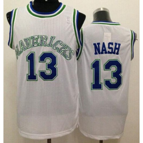 Dallas Mavericks #13 Steve Nash White Throwback Stitched Jersey Mens