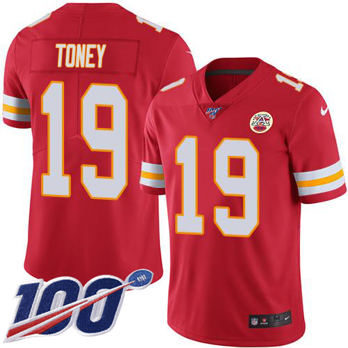 Chiefs #19 Kadarius Toney Red Team Color Youth Stitched 100th Season Vapor Limited Jersey