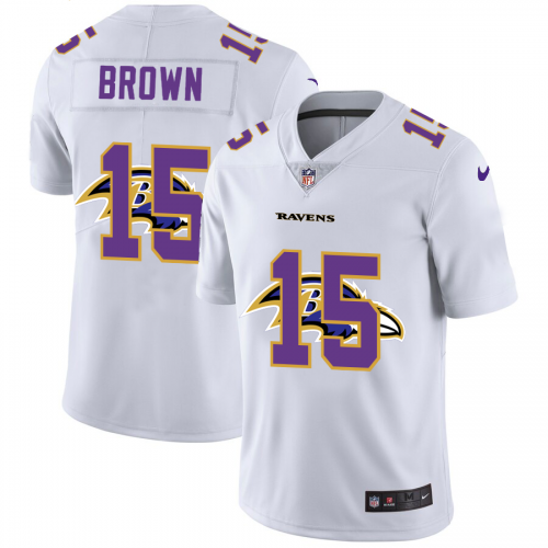 Baltimore Baltimore Ravens #15 Marquise Brown White Men's Team Logo Dual Overlap Limited Jersey Men's