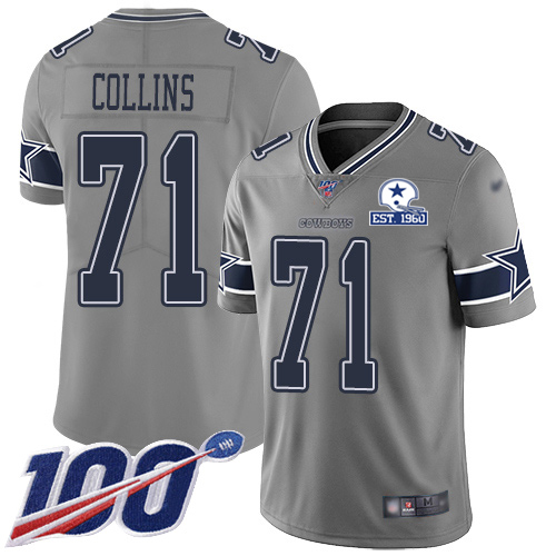 Dallas Cowboys #71 La'el Collins Gray Men's Stitched With Established In 1960 Patch Limited Inverted Legend 100th Season Jersey Men's