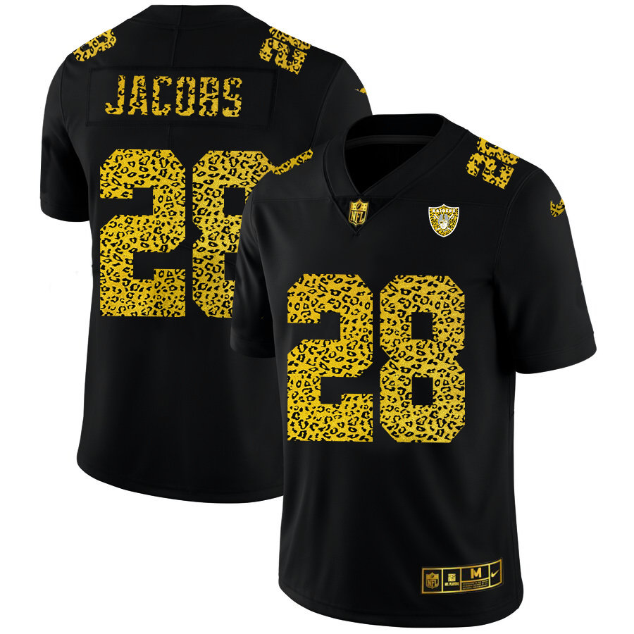 Las Vegas Raiders #28 Josh Jacobs Men's Leopard Print Fashion Vapor Limited Jersey Black
