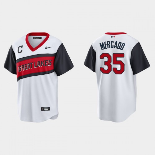 Cleveland Guardians #35 Oscar Mercado Men's White 2021 Little League Class Game Jersey Men's