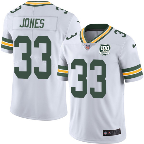 Packers #33 Aaron Jones White Youth 100th Season Stitched Vapor Untouchable Limited Jersey