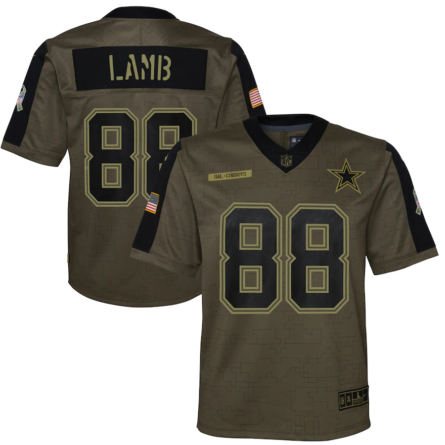 Dallas Cowboys #88 CeeDee Lamb Olive Youth 2021 Salute To Service Game Jersey