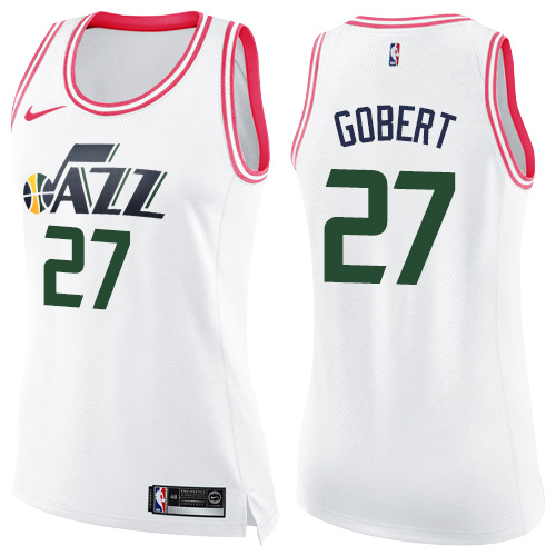 Utah Jazz #27 Rudy Gobert White/Pink Womens Swingman Fashion Jersey Womens