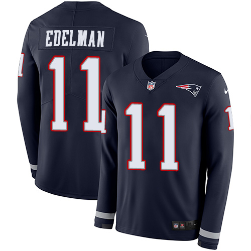 Patriots #11 Julian Edelman Navy Blue Team Color Youth Stitched Limited Therma Long Sleeve Jersey