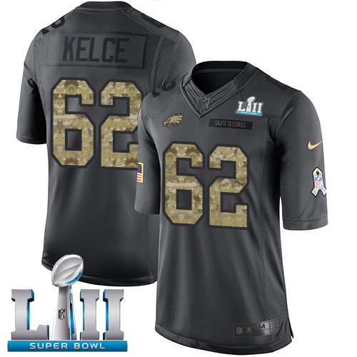 Eagles #62 Jason Kelce Black Super Bowl LII Men's Stitched Limited 2016 Salute To Service Jersey