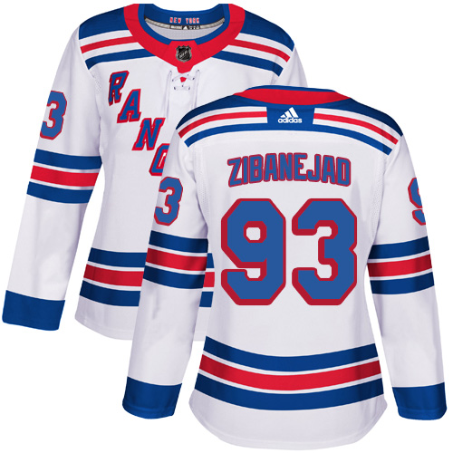 Adidas New York Rangers #93 Mika Zibanejad White Road Authentic Women's Stitched Jersey Womens