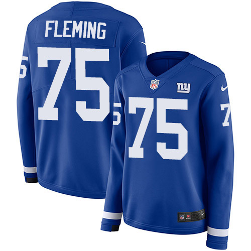 New York Giants #75 Cameron Fleming Royal Blue Team Color Women's Stitched Limited Therma Long Sleeve Jersey Womens