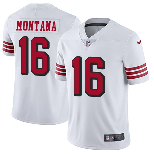 49ers #16 Joe Montana White Rush Men's Stitched Vapor Untouchable Limited Jersey