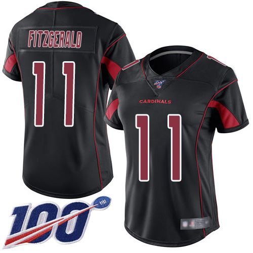 Cardinals #11 Larry Fitzgerald Black Women's Stitched Limited Rush 100th Season Jersey