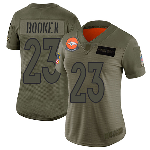 Denver Broncos #23 Devontae Booker Camo Women's Stitched Limited 2019 Salute to Service Jersey Womens