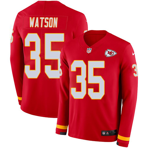 Chiefs #35 Jaylen Watson Red Team Color Youth Stitched Limited Therma Long Sleeve Jersey