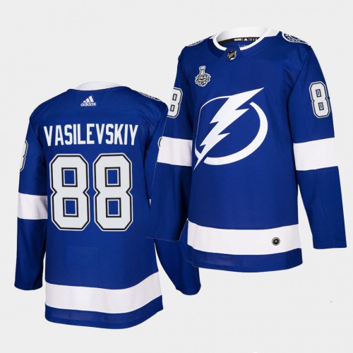 Adidas Tampa Bay Lightning #88 Andrei Vasilevskiy Blue Home Authentic 2021 Stanley Cup Final Patch Jersey Youth