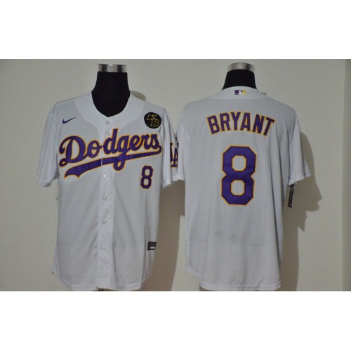 Los Angeles Los Angeles Dodgers #8 Kobe Bryant Men??s White Purple No. Cool Base KB Patch Jersey Men's