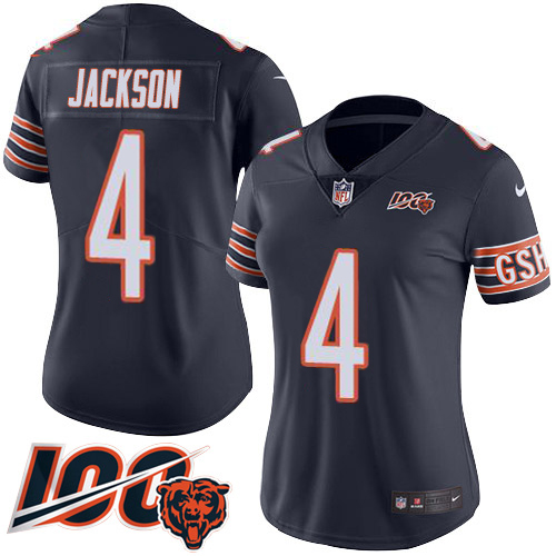 Bears #4 Eddie Jackson Navy Blue Team Color Women's Stitched 100th Season Vapor Limited Jersey