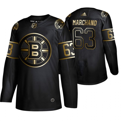 Adidas Boston Bruins #63 Brad Marchand Men's 2019 Black Golden Edition Authentic Stitched Jersey Men's