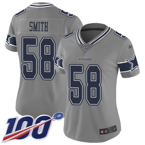 Dallas Cowboys #58 Aldon Smith Gray Women's Stitched Limited Inverted Legend 100th Season Jersey Womens