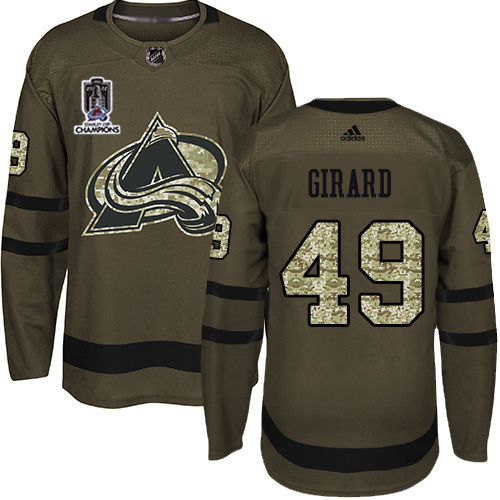 Adidas Colorado Avalanche #49 Samuel Girard Green Youth 2022 Stanley Cup Champions Salute To Service Stitched Jersey Youth