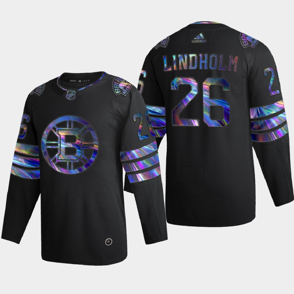 Washington Bruins #26 Par Lindholm Men's Iridescent Holographic Collection Jersey - Black