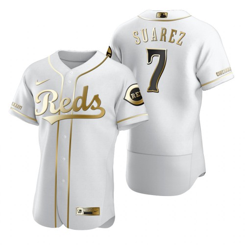 Cincinnati Cincinnati Reds #7 Eugenio Suarez White Men's Authentic Golden Edition Jersey Men's