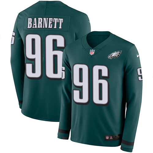 Philadelphia Eagles #96 Derek Barnett Midnight Green Team Color Men's Stitched Limited Therma Long Sleeve Jersey Men's
