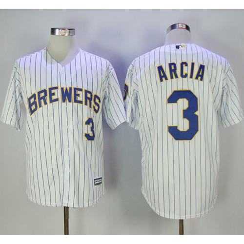 Milwaukee Brewers #3 Orlando Arcia White(Blue Strip) New Cool Base Stitched Jersey Men's