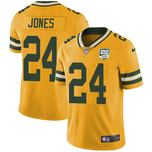 Green Bay Packers #24 Josh Jones Yellow Men's 100th Season Stitched Limited Rush Jersey Men's