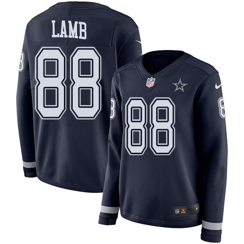Cowboys #88 CeeDee Lamb Navy Blue Team Color Women's Stitched Limited Therma Long Sleeve Jersey