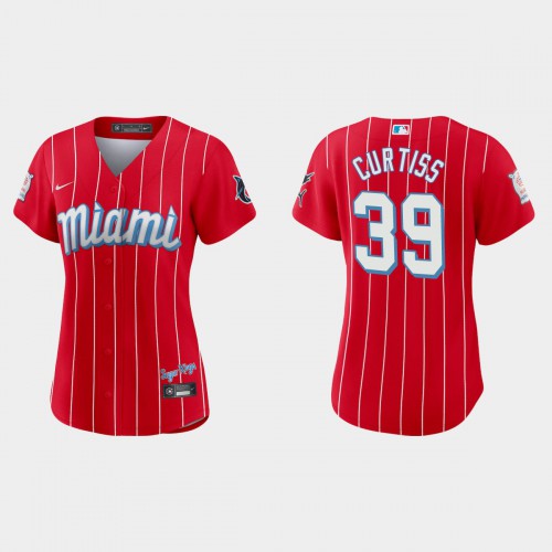 Miami Miami Marlins #39 John Curtiss Women's 2021 City Connect Authentic Jersey Red Womens