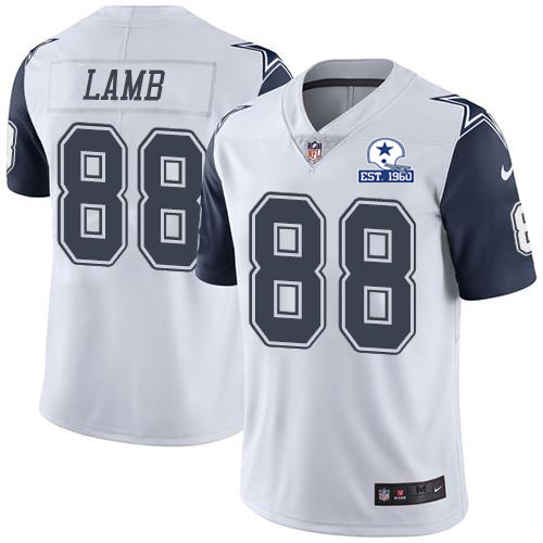 Cowboys #88 CeeDee Lamb White Men's Stitched With Established In 1960 Patch Limited Rush Jersey