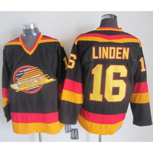 Vancouver Canucks #16 Trevor Linden Black/Gold CCM Throwback Stitched Jersey Men's